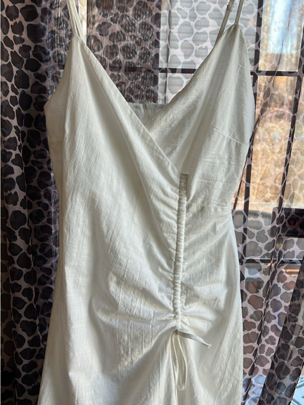 FAVLUX Cream Strapless Ruched Slip Dress with Spaghetti Straps